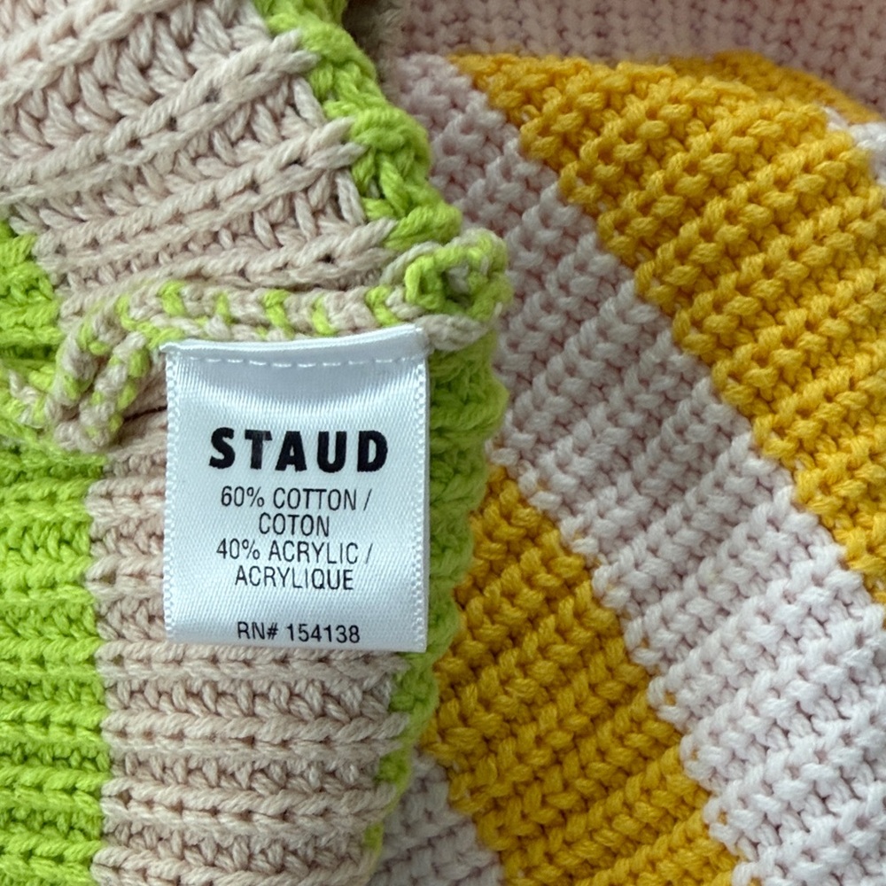 STAUD Neon Green, Yellow & Cream Striped Half-Zip Sweater - Picture 6 of 6